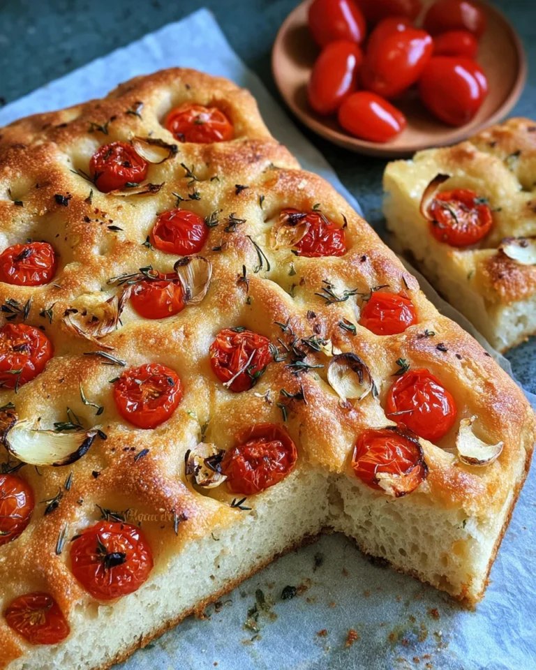 Focaccia mit Tomaten, Knoblauch & Thymian
