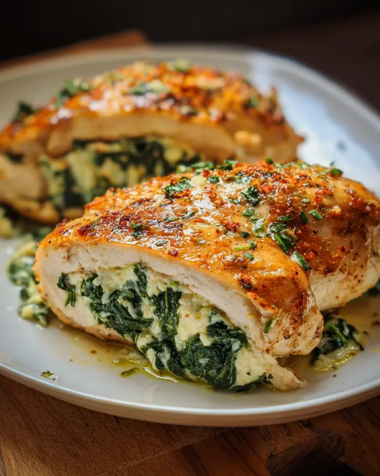 Gefuellte Haehnchenbrust mit Frischkaese und Spinat