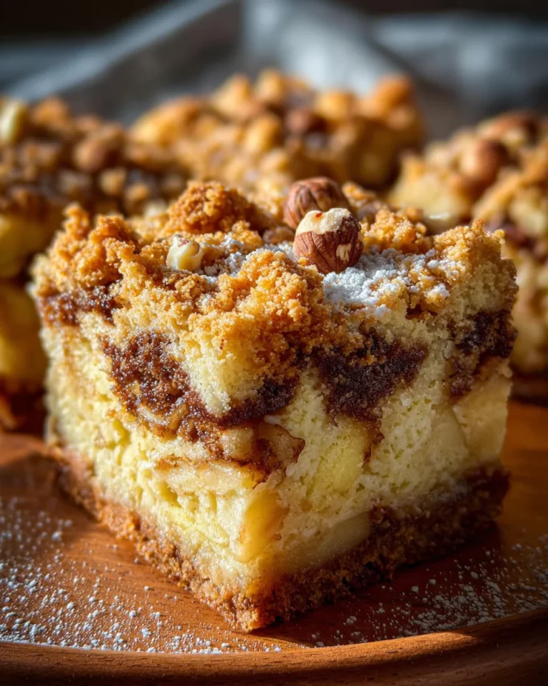 Marmorierter Apfel-Streuselkuchen mit Zimt und Nuessen